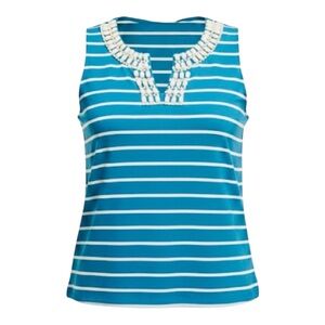 Talbots Striped Sleeveless Tank Top With Chunky Jewel Collar Size PLarge